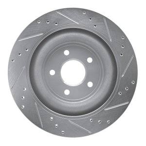 Jaguar XJ Brake Rotor (1) - Rear Left - R1 Concepts - Drilled & Slotted - Silver - `06-`15